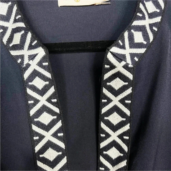 Tory Burch Ariana navy tunic embroidered trim long sleeve Size 2 - Picture 5 of 11